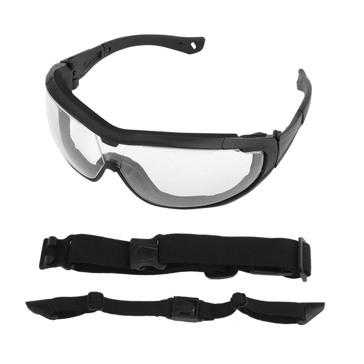 Maxbell Outdoor Goggles Glasses Adjustable Straps Unisex Eye Protection for Camping Black Transparent
