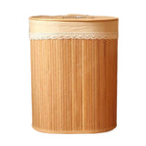 Max Bamboo Woven Foldable Storage Bin Oval Laundry Basket with Lid