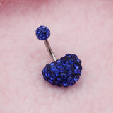 Maxbell Crystal Heart Dangle Button Belly Navel Ring Bar Body Jewelry 14G Dark Blue