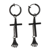 Max Mens Dangle Earrings Cross Hands Pendant Stainless Steel Hoop ear clip