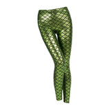 Maxbell High Waisted Tight Stretch Performances Women Fish Scale Mermaid Leggings Green