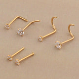 Maxbell 6 Pieces Stainless Steel Zircon Crystal Screw Curved Nose Piercing Gold