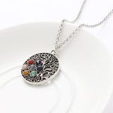 Maxbell Round Gemstone Tree of Life Yoga Mandala Pendant Necklace Chain Silver