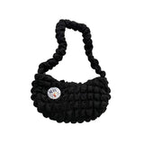 Maxbell Cloud Bubbles Handbags Zipper Pleated Beach Casual Women's Shoulder Bag black