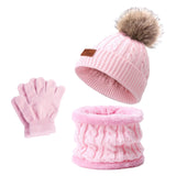 Maxbell Women's Winter Beanie Hat Scarf 3PC Set Knitted Outdoor Fleece Lining  pink