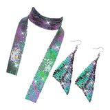 Maxbell Metal Sequins Neck Tie Scarf Long Tassels Dangle Earrings Bohemia for Girls Mixed