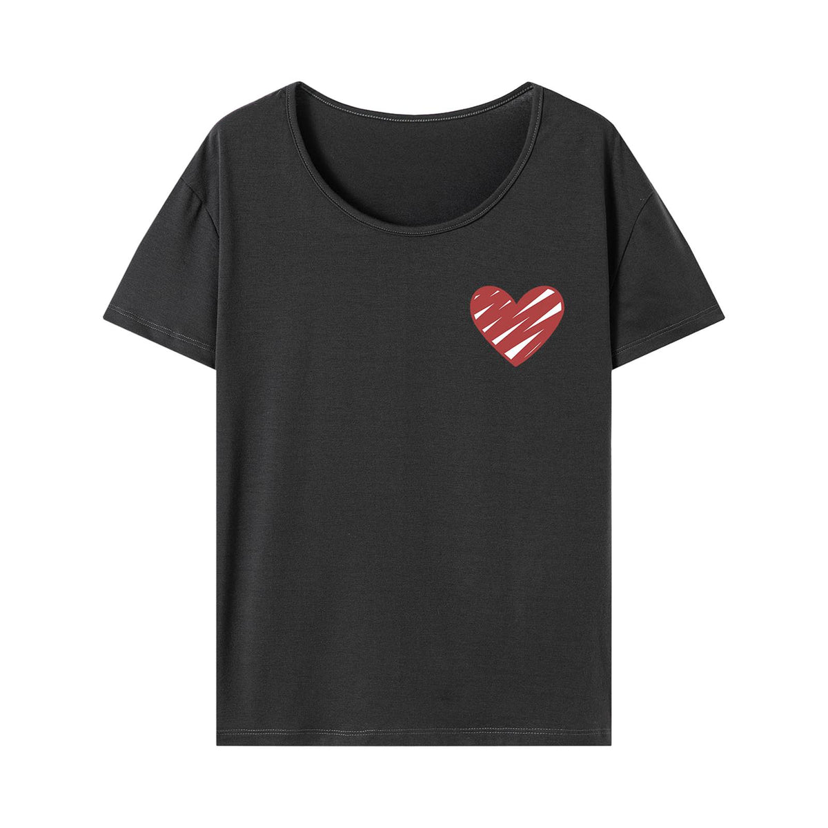 Maxbell Women's T Shirt Streetwear Summer Heart Pattern Round Neck Stylish Basic Tee L