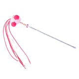 Maxbell Funny Cat Teaser Wand Long Rod Cat Interactive Toy with Plush Balls and Bell Pink Red