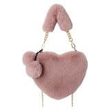 Maxbell Fuzzy Crossbody Bag with Chain Strap Shoulder Bag Small Heart Shaped Handbag Pink