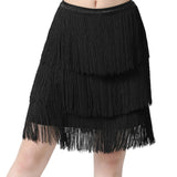 Maxbell Three Layers Tassels Latin Dance Skirt Soft Girl Dancewear for Samba Rumba Party Black Medium