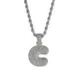 Maxbell 18k Golden Hip Hop Micro Zircon Letter C Pendant Rope Necklace Platinum