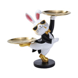 Maxbell Rabbit Statue with Storage Tray Bunny Figurine Animal Sculpture Key Holder Black