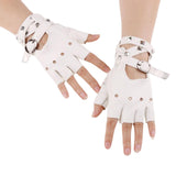Maxbell Leather Fingerless Gloves with Belt up Closure for Driving Outdoor Sports White