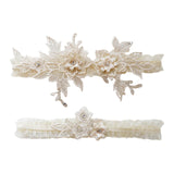 Maxbell 2 Pieces Bridal Garter Wedding Garter Flower Pattern for Birthday Banquet Beige