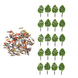 Maxbell 20pcs 8.8cm Green Trees + 100pcs Painted Figure Models Set for Train Railroad Layout Building