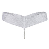 Maxbell Sexy Women Crotchless Panties Sheer Lace Thong Underwear Pearls Strings White