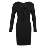 Maxbell Women Cross Open Front Lace Up Long Sleeve Bandage Bodycon Dress S Black