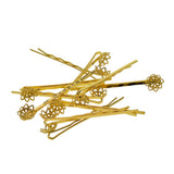 Max 10x blank  Hair Clip Hair Pin Gothic Filigree  round Flower pearl base Gold