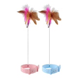 Maxbell Cat Feather Teaser Collar Hands Free Funny Indoor Cats Teasing Wand 1pcs Pink 1pcs Blue