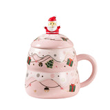 Maxbell Ceramic Christmas Mug Creaive Painted Tea Cup for Daily Use Christmas Latte Pink