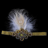Maxbell Vintage Feather 1920s Great Gatsby Flapper Crystal Diamante Headband White