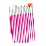 Maxbell 15x Painting Brushes Nail Drawing Pen for Making Dots Polish Art Decorations Rose Red