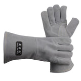 Max 1 Pairs Welding Protective Gloves Welder Gauntlet Flame Resistant Light Grey