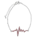 Maxbell Novelty Heartbeat Bracelet Bangle Unisex Bangle Silver Chain Pink Crystal