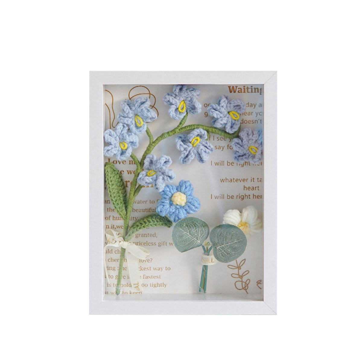Maxbell Crochet Flower Bouquet Photo Frame Crocheted Yarn for Party Dining Room Blue