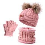 Maxbell 3Pcs Kids Boys Girls Winter Hat Scarf Gloves Neck Warm Face Cover Warm Pink