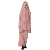 Maxbell Girl Muslim Islamic Long Sleeve Two-Piece Prayer Dress Abaya Dark Pink L