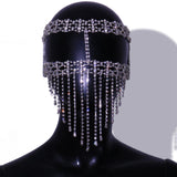 Maxbell Women Veil Mask Shiny Rhinestone Chain Tassel Dance Masquerade Face Mask