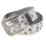 Maxbell Ladies Western Crystal Studded Rhinestone Bling Cowgirl Leather Belts White