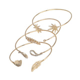 Maxbell 4 Pieces Women Simple Crystal Coconut Multi Leaf Adjustable Cuff Bracelets
