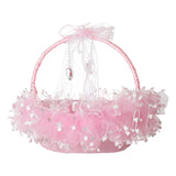 Maxbell Flower Girl Basket Bowknot Flower Candy Baskets 8'' x 8'' Decor for Holiday Pink