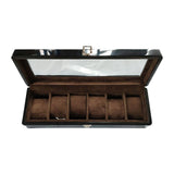 Max 6 Slots Wooden Watch Display Box Case Glass Top Locking Storage Organizer