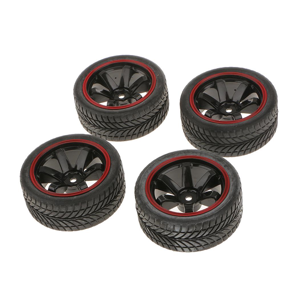 Maxbell Pack of 4 1:10 RC Model On-Road Car Rubber Racing Tires Tyre & Wheel Rim 701A-6085