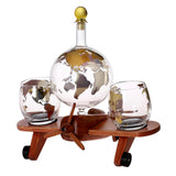 Maxbell Whisky Decanter Airplane Globe Set with 2 Etched Globe Whisky Glasses