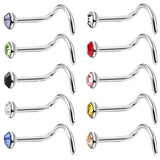 Maxbell 10pcs Rhinestone Stainless Steel Screw Shape Nose Studs Rings 20g 20g-3mm