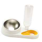 Maxbell Dog Cat Double Bowl Food Water Bowl Tilted Anti Spill Feeder Bow Detachable White