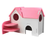 Maxbell Hamster Mouse Hideout House Wooden Living Hut Exercise Funny Nest Toy Pink