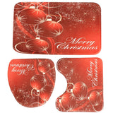 Max 3 Pieces Flannel Non Slip Bath Mat Toilet Lid Cover Christmas Decor Red