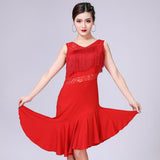Max Latin Tassel Dance Dress Fringe Stage Performance Costume Dancewear M Red