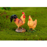 Max 2Pcs Miniature Hens Roosters Figurines Terrarium Bonsai Garden Decor Rooster
