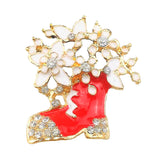 Maxbell Cute Xmas Boot With Flower Crystal Christmas Brooch Pin for Festival Gift