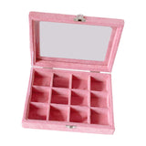 Maxbell Pink Transparent Lid Velvet Jewelry Tray Rings Earrings Storage Box 12 Grids