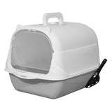 Maxbell Hooded Cat Litter Box Enclosed and Covered Cat Toilet Durable Pet Litter Box Handheld Gray