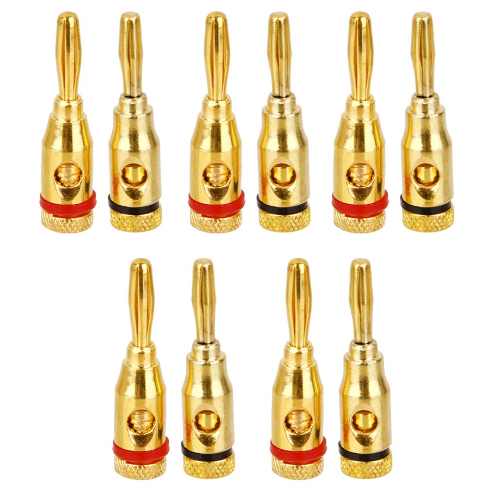 Maxbell 10x Gold plated Musical Speaker Cable Wire Screw Banana Plug Connector 4MM