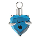 Maxbell Love Heart Blue Crystal Urn Memorial Ash Keepsake Cremation Pendant son
