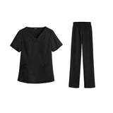 Maxbell women Nurse Uniform Multi Pockets Soft Top Pants Set for Massaging L black